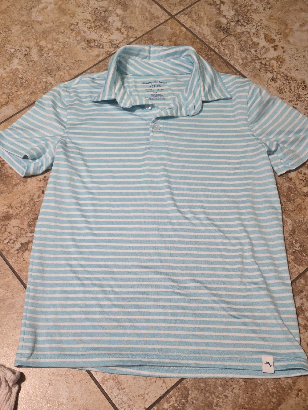 Tommy Bahama Boys Striped Light Blue & White Polo Shirt Size 7/8